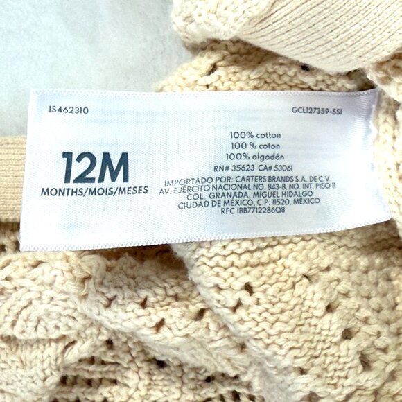 Baby B'gosh Button Front Chunky Crochet Cardigan Sweater Baby 12 Months Cream - Picture 4 of 4